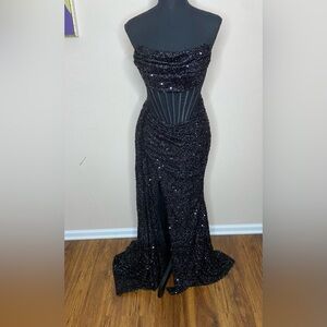 Strapless Black Sequin Dress